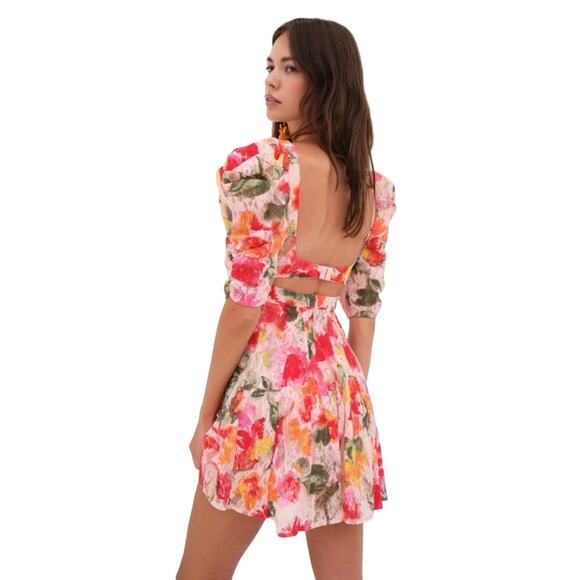 NWT! For Love & Lemons Dascha Puff Sleeve Floral Mini Dress - Size Medium - Picture 8 of 14